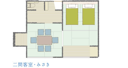 潮騒の宿ふじま：二間客室「みさき」の見取り図